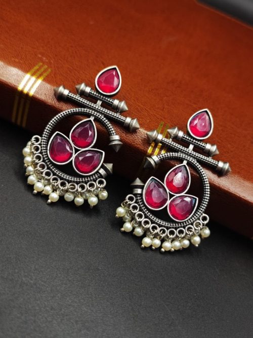 Designer Oxidised Silver Look aLike Dangler Earrings