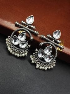 Designer Oxidised Silver Look aLike Unique Dangler Earrings - Color: "White"