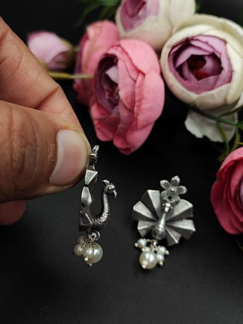 Silver-Replica-Peacock-Stud-Earrings-Silver-Look-aLike-jewelry