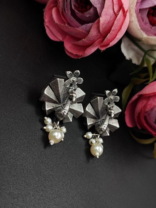 Silver-Replica-Peacock-Stud-Earrings-Silver-Look-aLike-jewelry