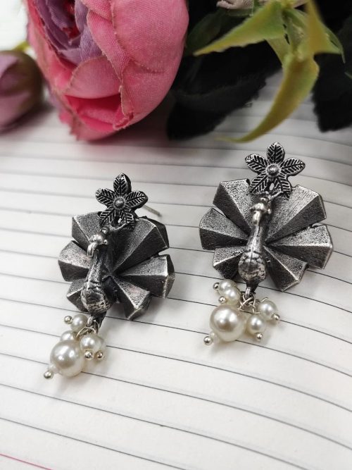 Silver-Replica-Peacock-Stud-Earrings-Silver-Look-aLike-jewelry