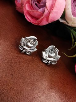 Oxidised-Rose-Earrings-Silver-Replica-Stud-For-Girls