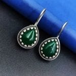 Premium Quality Silver Replica Monalisa Stone Hook Earrings - "Green"