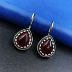 Premium Quality Silver Replica Monalisa Stone Hook Earrings - "Red"