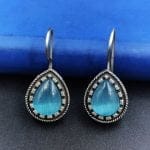 Premium Quality Silver Replica Monalisa Stone Hook Earrings - "Aqua"