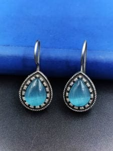 Premium Quality Silver Replica Monalisa Stone Hook Earrings - Color: "Aqua"