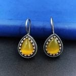 Premium Quality Silver Replica Monalisa Stone Hook Earrings - "Yellow"