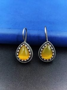 Premium Quality Silver Replica Monalisa Stone Hook Earrings - Color: "Yellow"