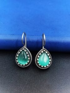 Premium Quality Silver Replica Monalisa Stone Hook Earrings - Color: "Mint"