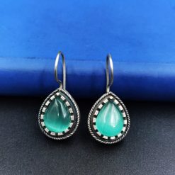 Premium-Quality-Silver-Replica-Monalisa-Stone-Hook-Earrings