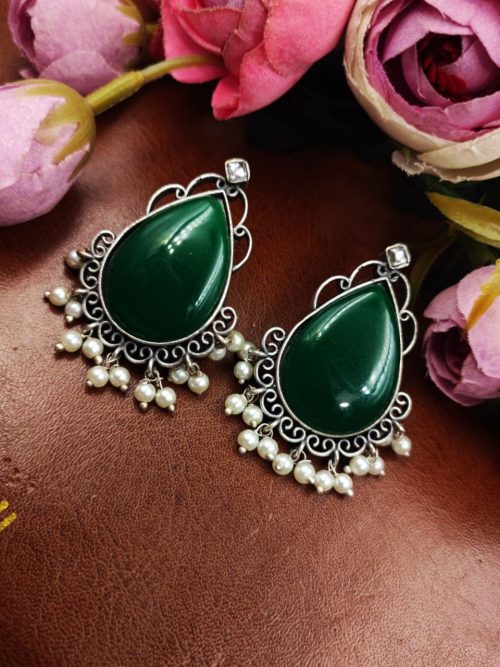 Stone-Stud-Earrings-Silver-Replica-Monalisa-Stud-Pearl-Beads