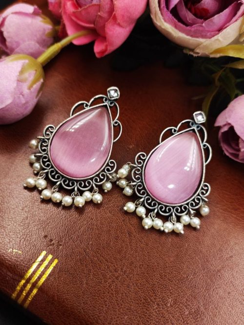 Stone-Stud-Earrings-Silver-Replica-Monalisa-Stud-Pearl-Beads