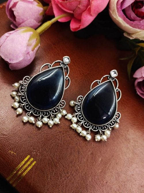 Stone-Stud-Earrings-Silver-Replica-Monalisa-Stud-Pearl-Beads