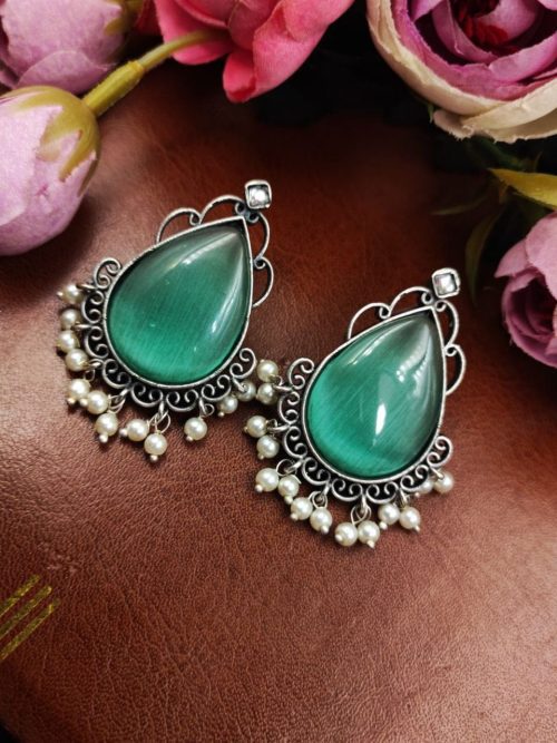 Stone-Stud-Earrings-Silver-Replica-Monalisa-Stud-Pearl-Beads