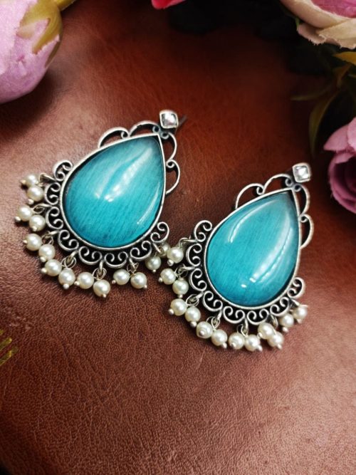 Stone-Stud-Earrings-Silver-Replica-Monalisa-Stud-Pearl-Beads