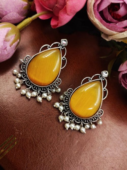 Stone-Stud-Earrings-Silver-Replica-Monalisa-Stud-Pearl-Beads