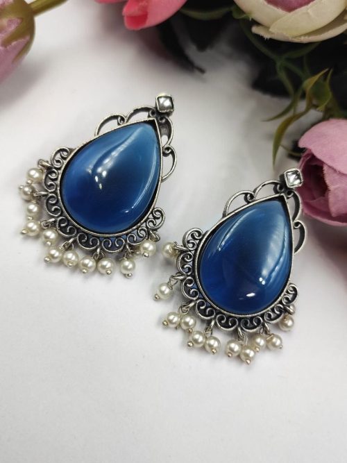 Stone-Stud-Earrings-Silver-Replica-Monalisa-Stud-Pearl-Beads