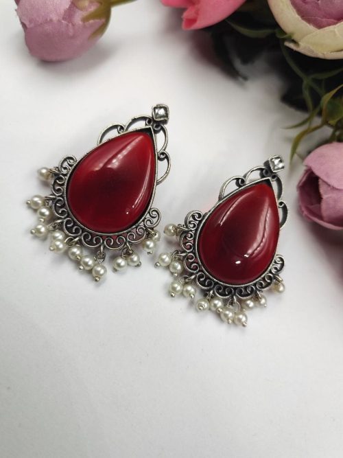 Stone-Stud-Earrings-Silver-Replica-Monalisa-Stud-Pearl-Beads