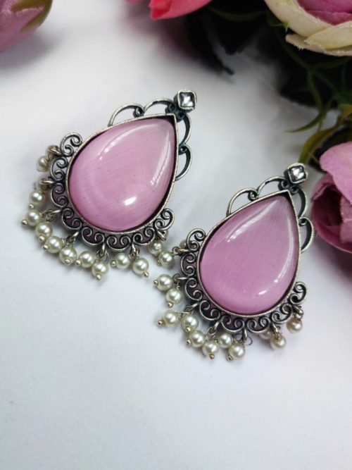 Stone-Stud-Earrings-Silver-Replica-Monalisa-Stud-Pearl-Beads