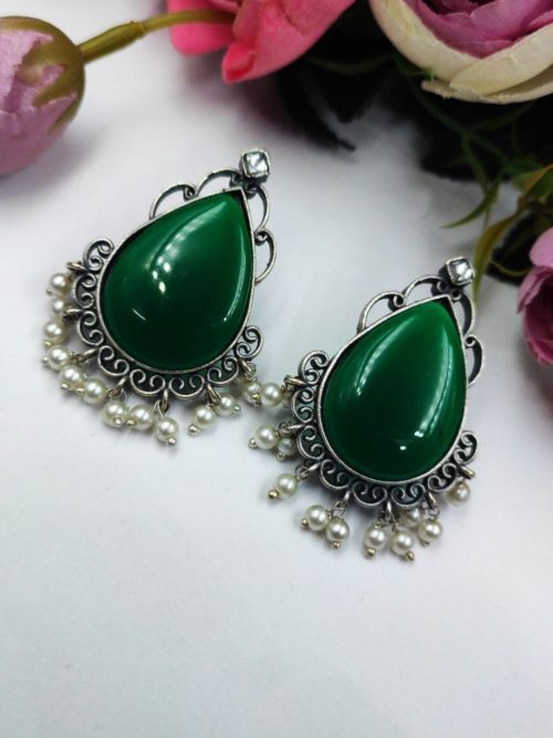 Stone-Stud-Earrings-Silver-Replica-Monalisa-Stud-Pearl-Beads