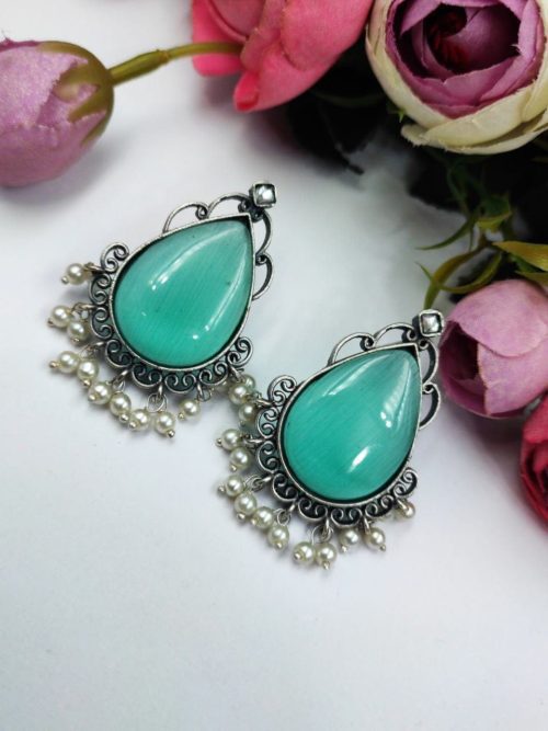 Stone-Stud-Earrings-Silver-Replica-Monalisa-Stud-Pearl-Beads