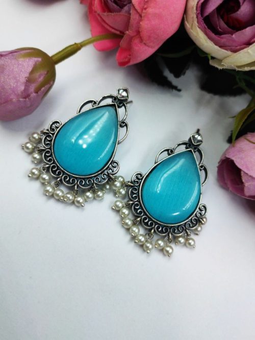 Stone-Stud-Earrings-Silver-Replica-Monalisa-Stud-Pearl-Beads