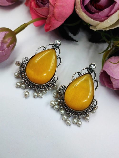Stone-Stud-Earrings-Silver-Replica-Monalisa-Stud-Pearl-Beads