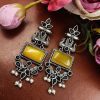 Peacock Earrings - Silver Replica Monalisa Stone Dangler Earring