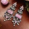 Peacock Earrings - Silver Replica Monalisa Stone Dangler Earring