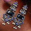 Peacock Earrings - Silver Replica Monalisa Stone Dangler Earring