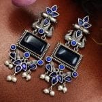 Adorable Peacock Earrings - Silver Replica Monalisa Stone Dangler Earring - "Blue"