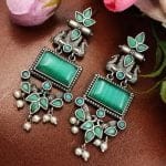 Adorable Peacock Earrings - Silver Replica Monalisa Stone Dangler Earring