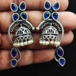 Unique Oxidised Jhumki Earring | Silver Look aLike Jhumka - "Blue"