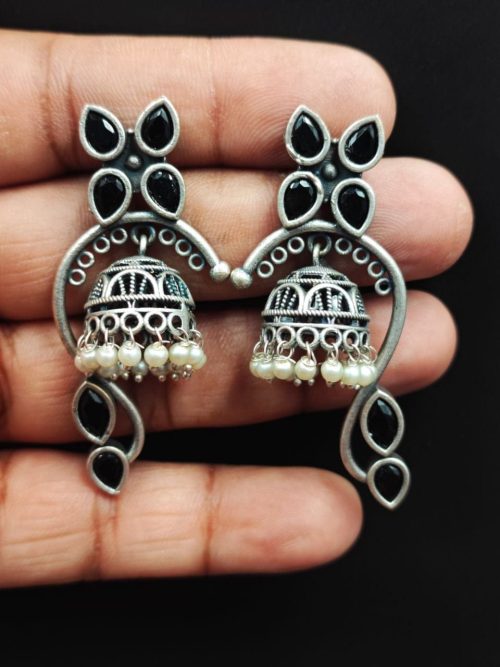 Unique-Oxidised-Jhumki-Earrings-Silver-Look-aLike-Jhumka