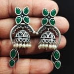 Unique Oxidised Jhumki Earring | Silver Look aLike Jhumka - "Green"