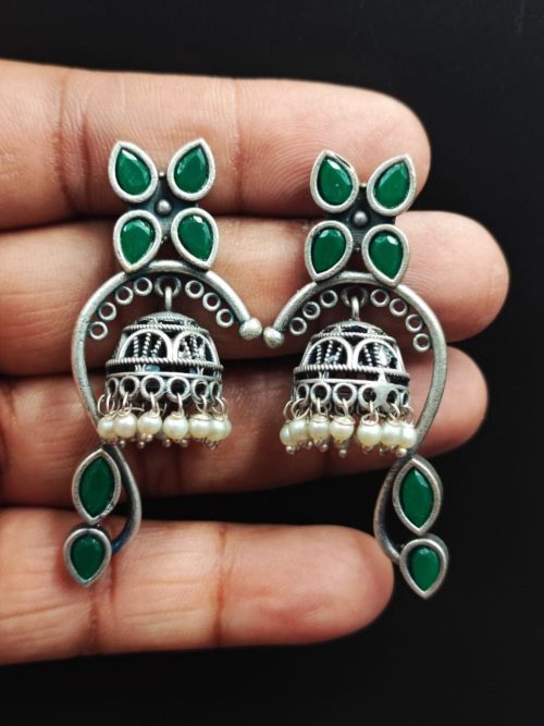 Unique-Oxidised-Jhumki-Earrings-Silver-Look-aLike-Jhumka