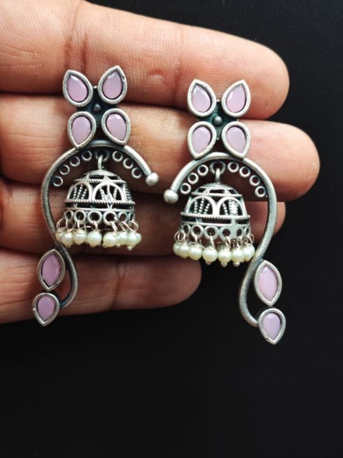 Unique-Oxidised-Jhumki-Earrings-Silver-Look-aLike-Jhumka