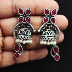 Unique-Oxidised-Jhumki-Earrings-Silver-Look-aLike-Jhumka