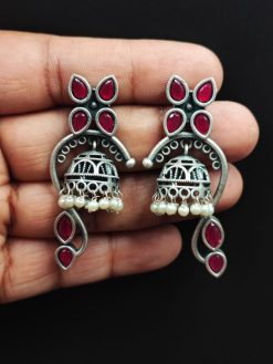 Unique-Oxidised-Jhumki-Earrings-Silver-Look-aLike-Jhumka