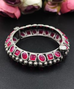 Silver-Look-Like-Stone-Work-Kada-Traditional-Openable-Bracelet