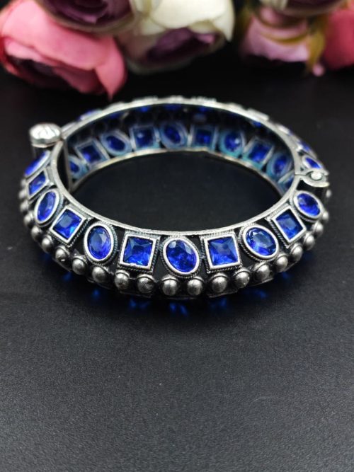 Silver-Look-Like-Stone-Work-Kada-Traditional-Openable-Bracelet