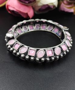 Silver-Look-Like-Stone-Work-Kada-Traditional-Openable-Bracelet