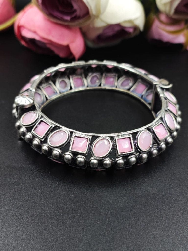 Bulk 482 Silver Look Like Stone Work Kada | Traditional Openable Bracelet - "Babypink"