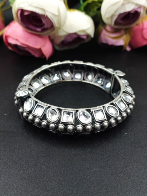 Silver-Look-Like-Stone-Work-Kada-Traditional-Openable-Bracelet