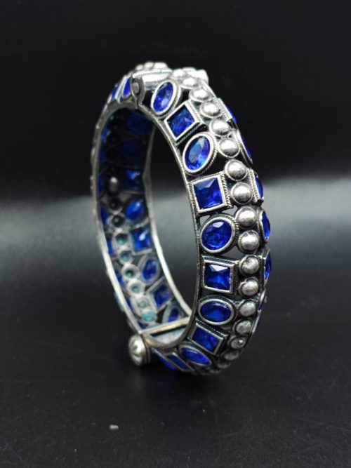 Silver-Look-Like-Stone-Work-Kada-Traditional-Openable-Bracelet