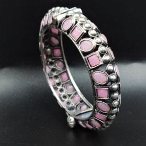 Silver-Look-Like-Stone-Work-Kada-Traditional-Openable-Bracelet