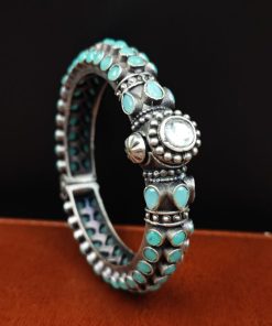 Stone-Work-Oxidised-Silver-Replica-Bangles-Free-Size-Openable-Bracelet