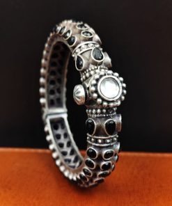 Stone-Work-Oxidised-Silver-Replica-Bangles-Free-Size-Openable-Bracelet