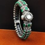 Stone Work Oxidised Silver Replica Bangles | Free Size Openable Bracelet