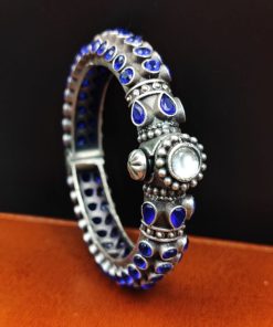Stone-Work-Oxidised-Silver-Replica-Bangles-Free-Size-Openable-Bracelet